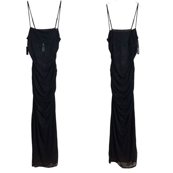 AFRM Jennan Ruched Black Floral Lace Sheer Detail Whimsigoth Dress Large NEW - Picture 3 of 14